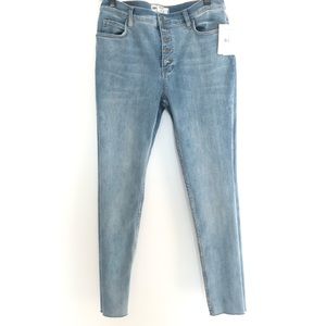 FREE PEOPLE  Button Fly Sky Raw Hem Skinny Jean